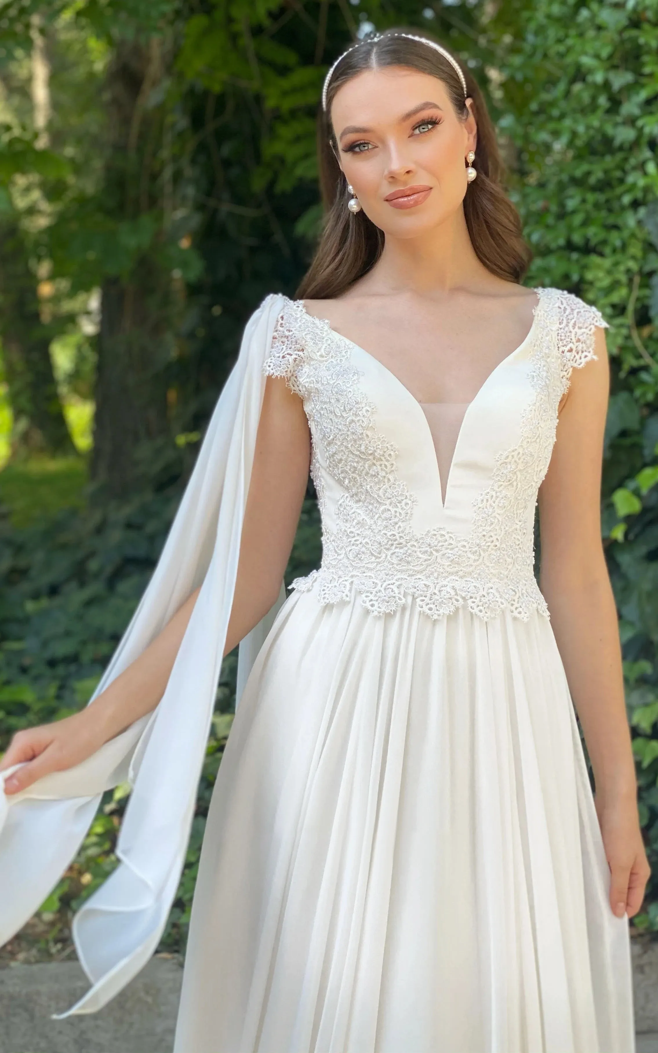 Greek Simple A Line V-neck Chiffon Court Train Wedding Dress with Ruching sold by KissProm product image thumbnail 4