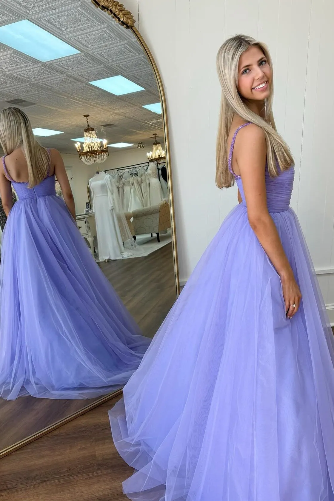 Lavender Beaded Surplice Tulle Prom Dress sold by KissProm product image thumbnail 2
