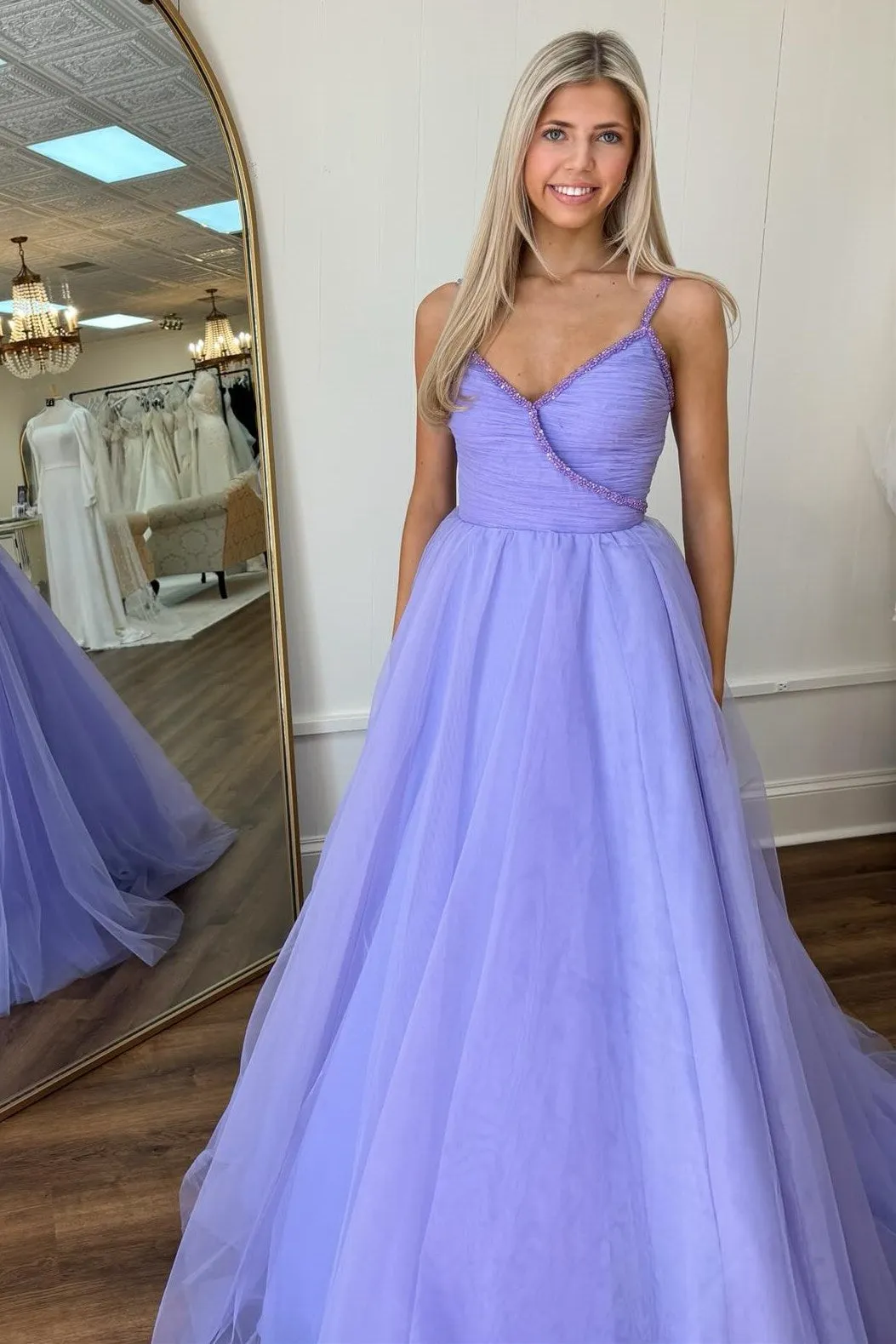 Lavender Beaded Surplice Tulle Prom Dress sold by KissProm product image thumbnail 3