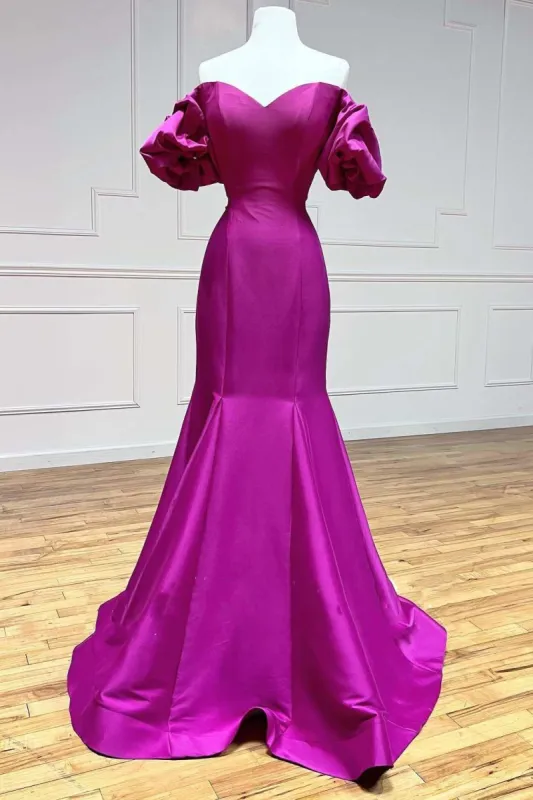 Magenta Satin Strapless Trumpet Long Prom Dress sold by KissProm