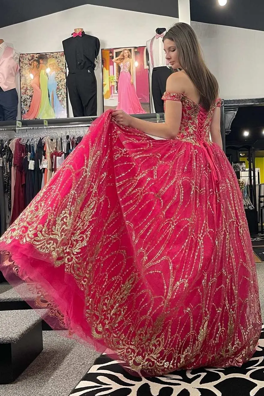 Quinceanera Dress Princess Off-the-Shoulder Red Sequin Lace Ball Gown sold by KissProm product image thumbnail 3