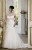 Trumpet Long Scoop Neck Short Sleeve Tulle Court Train Corset Back Ruffles Dress sold by KissProm