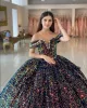 Sequined Ball-Gown Off Shoulder Beaded Velvet Quinceanera Dresses sold by KissProm