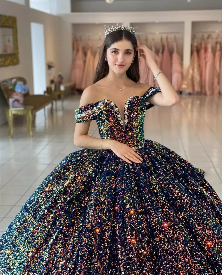 Sequined Ball-Gown Off Shoulder Beaded Velvet Quinceanera Dresses sold by KissProm product image thumbnail 2