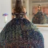 Sequined Ball-Gown Off Shoulder Beaded Velvet Quinceanera Dresses sold by KissProm