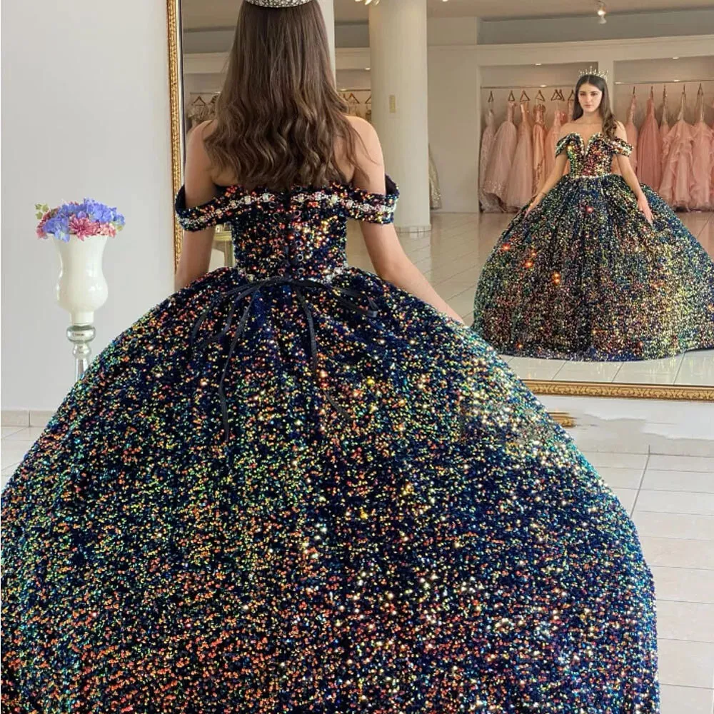 Sequined Ball-Gown Off Shoulder Beaded Velvet Quinceanera Dresses sold by KissProm product image thumbnail 3
