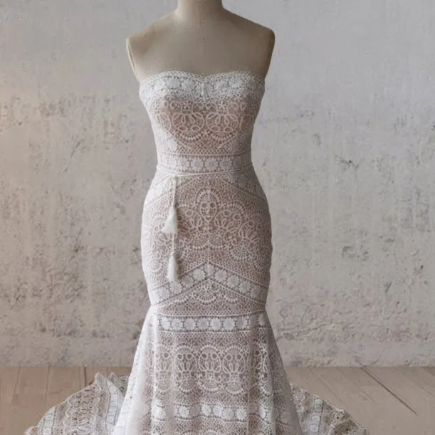 Karolina | Vintage White Mermaid Lace Wedding Dress with Tassel sold by KissProm product image thumbnail 5