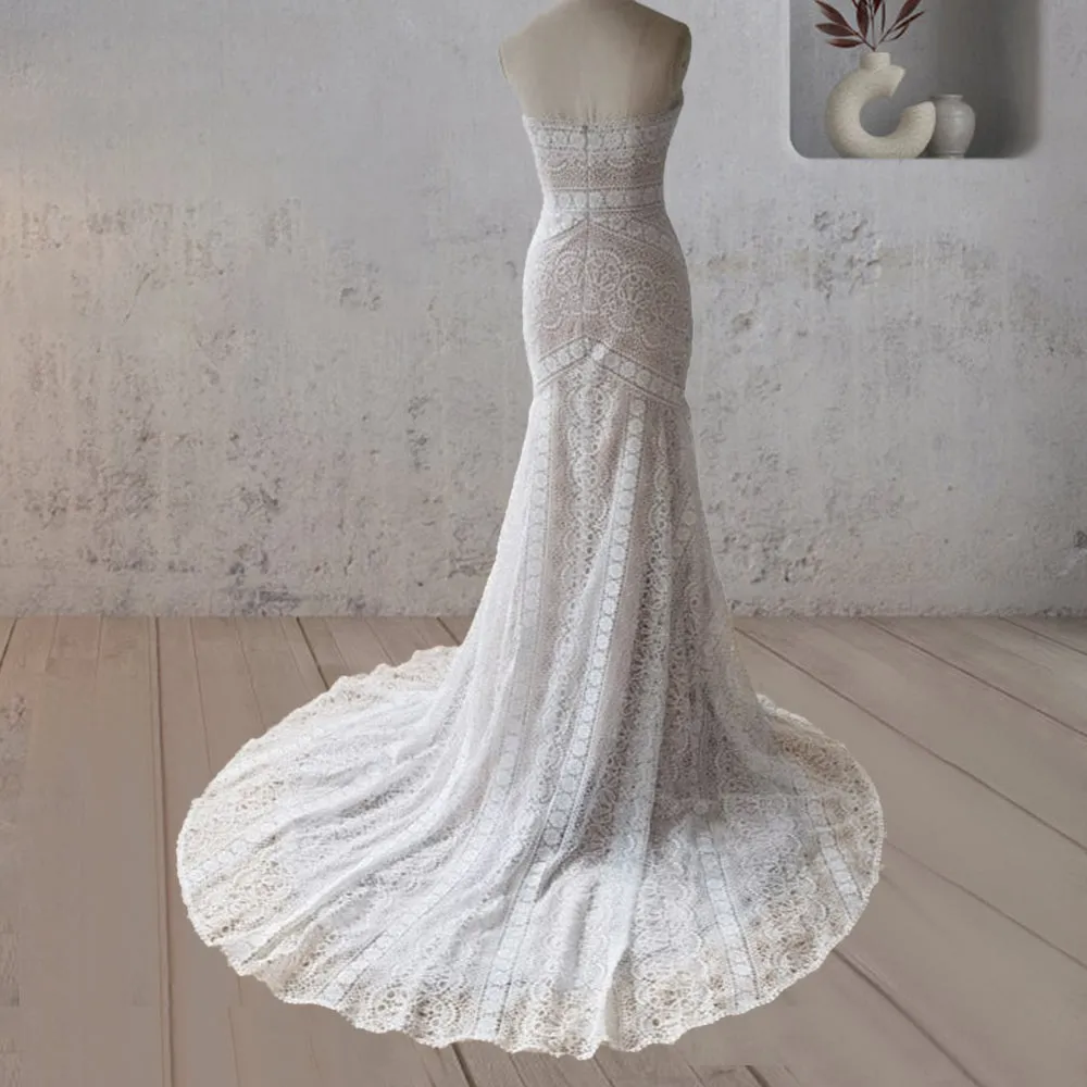 Karolina | Vintage White Mermaid Lace Wedding Dress with Tassel sold by KissProm product image thumbnail 2
