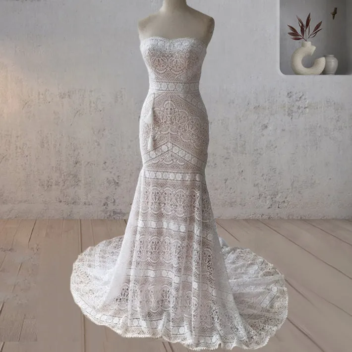 Karolina | Vintage White Mermaid Lace Wedding Dress with Tassel sold by KissProm product image thumbnail 3
