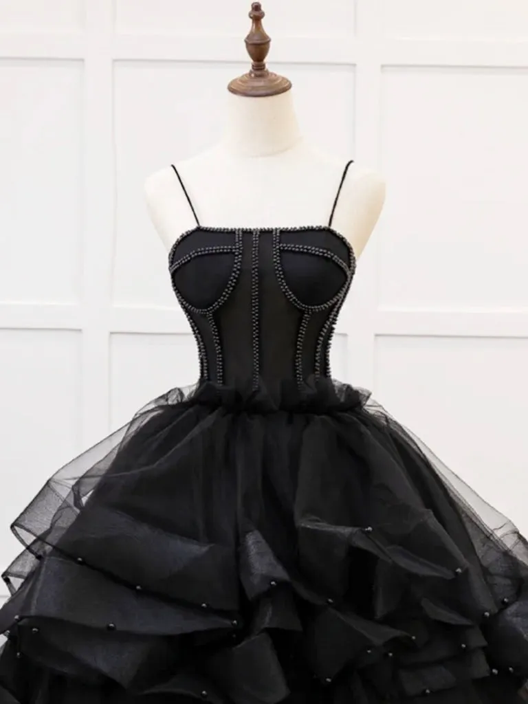Quinceanera Dress A-Line Tulle Beads Black Long Prom Dress Black Sweet Dress sold by KissProm product image thumbnail 2