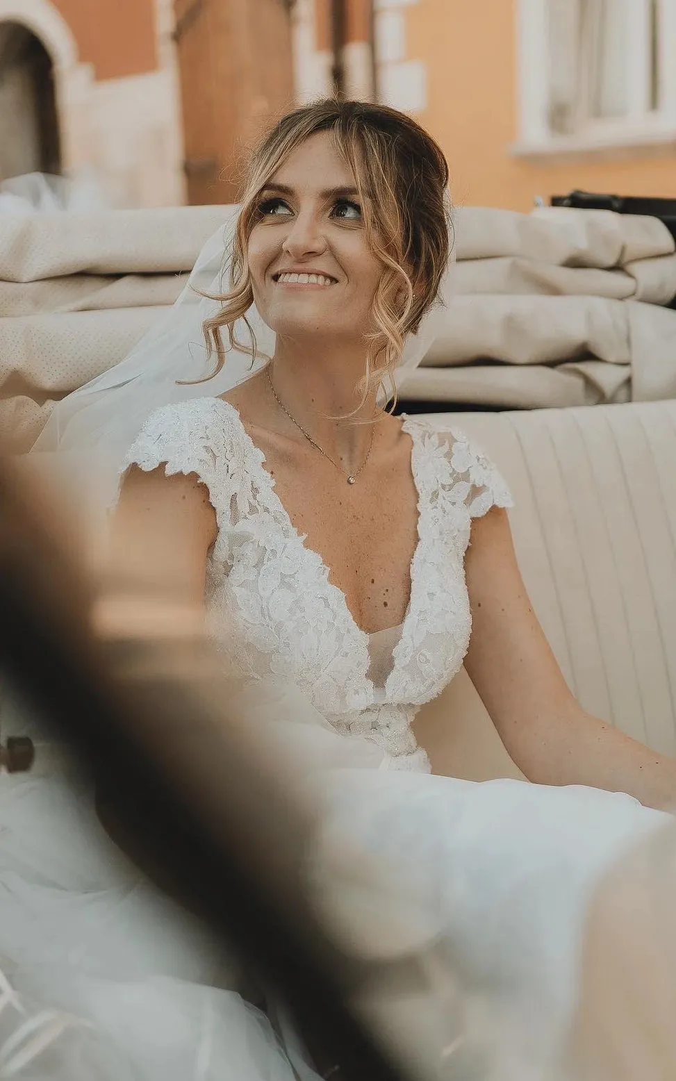 Sheath V-neck Chiffon Modern Wedding Dress With Short Sleeve And Sweep Train sold by KissProm product image thumbnail 3