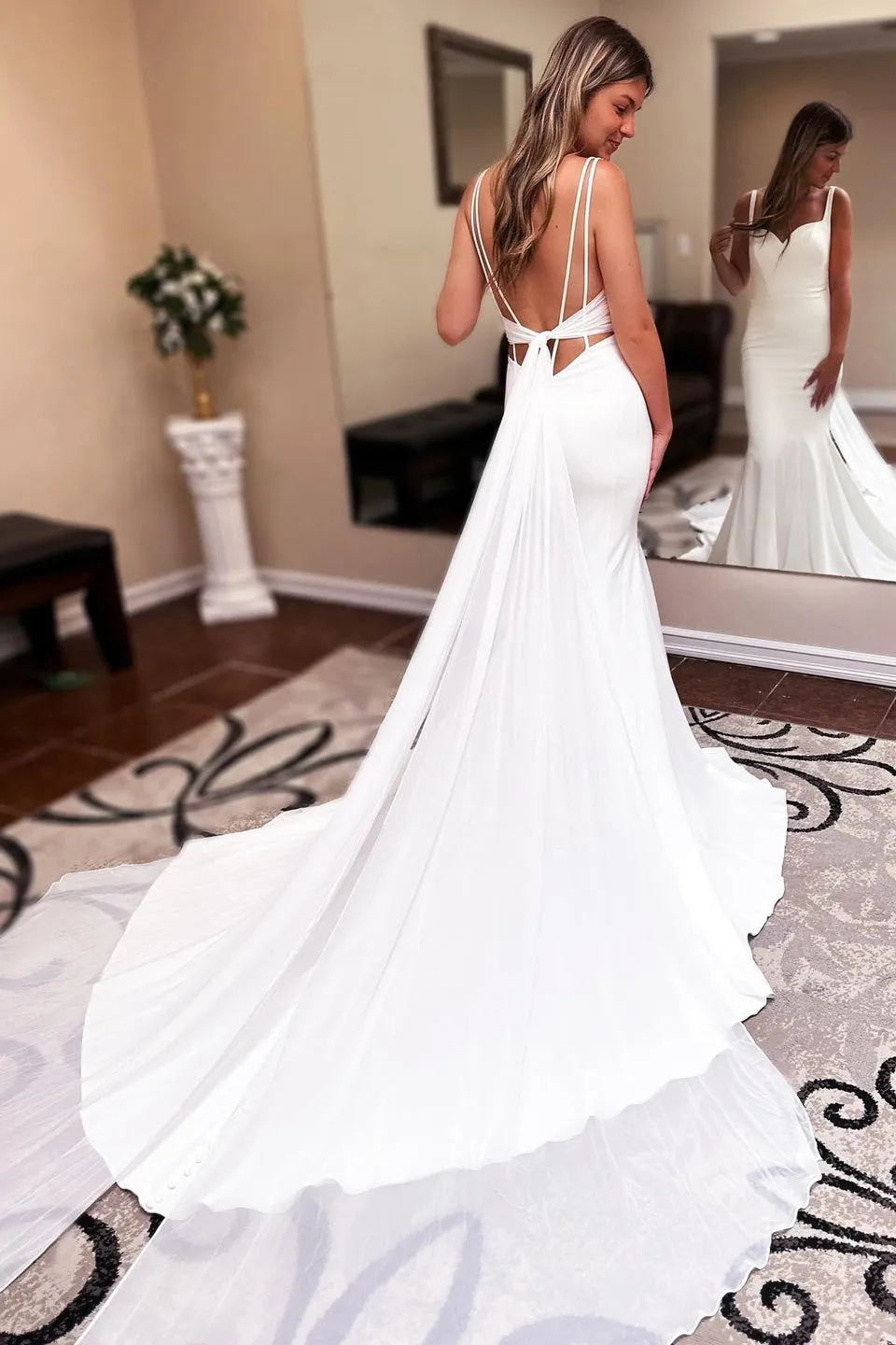 Long Chiffon Boho Wedding Dress Sweetheart Backless sold by KissProm product image thumbnail 3