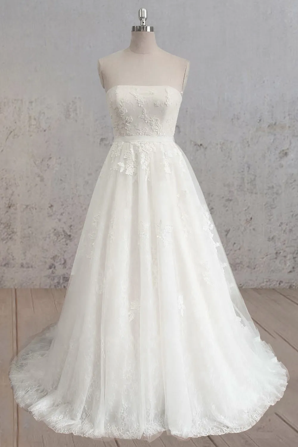 Strapless A-Line Tulle Wedding Dress With Lace Bodice sold by KissProm