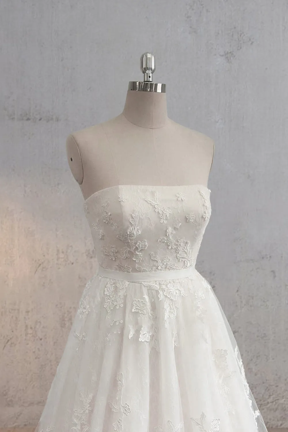 Strapless A-Line Tulle Wedding Dress With Lace Bodice sold by KissProm product image thumbnail 3