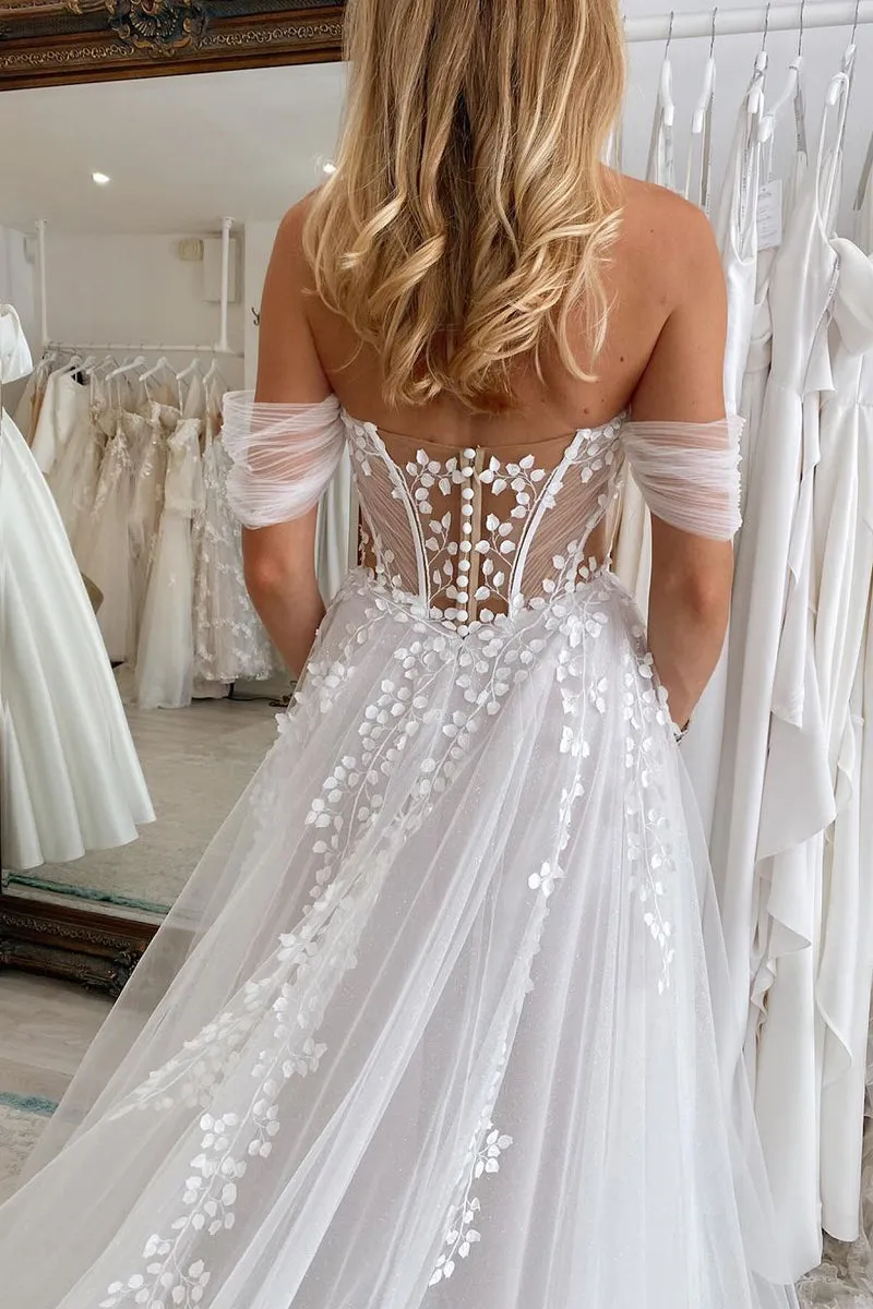 A-Line Sweetheart Tulle Appliques Wedding Dresses sold by KissProm product image thumbnail 4