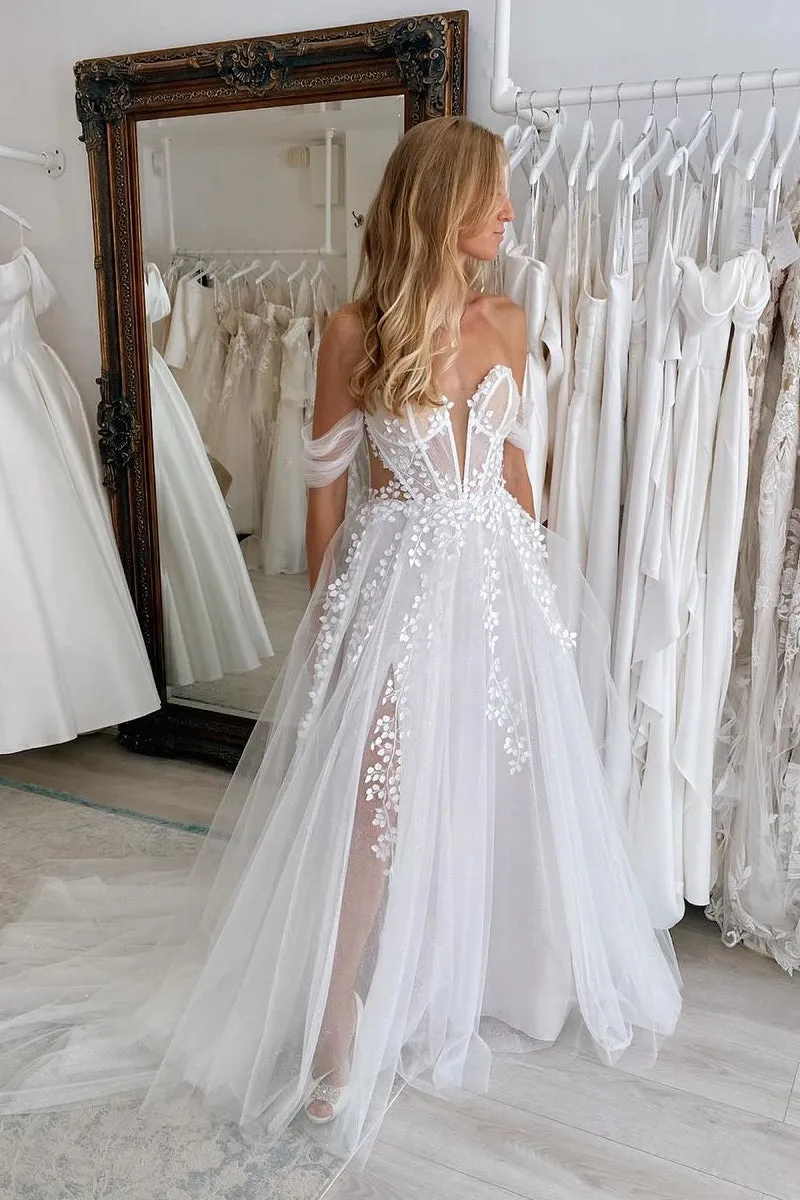 A-Line Sweetheart Tulle Appliques Wedding Dresses sold by KissProm product image thumbnail 2