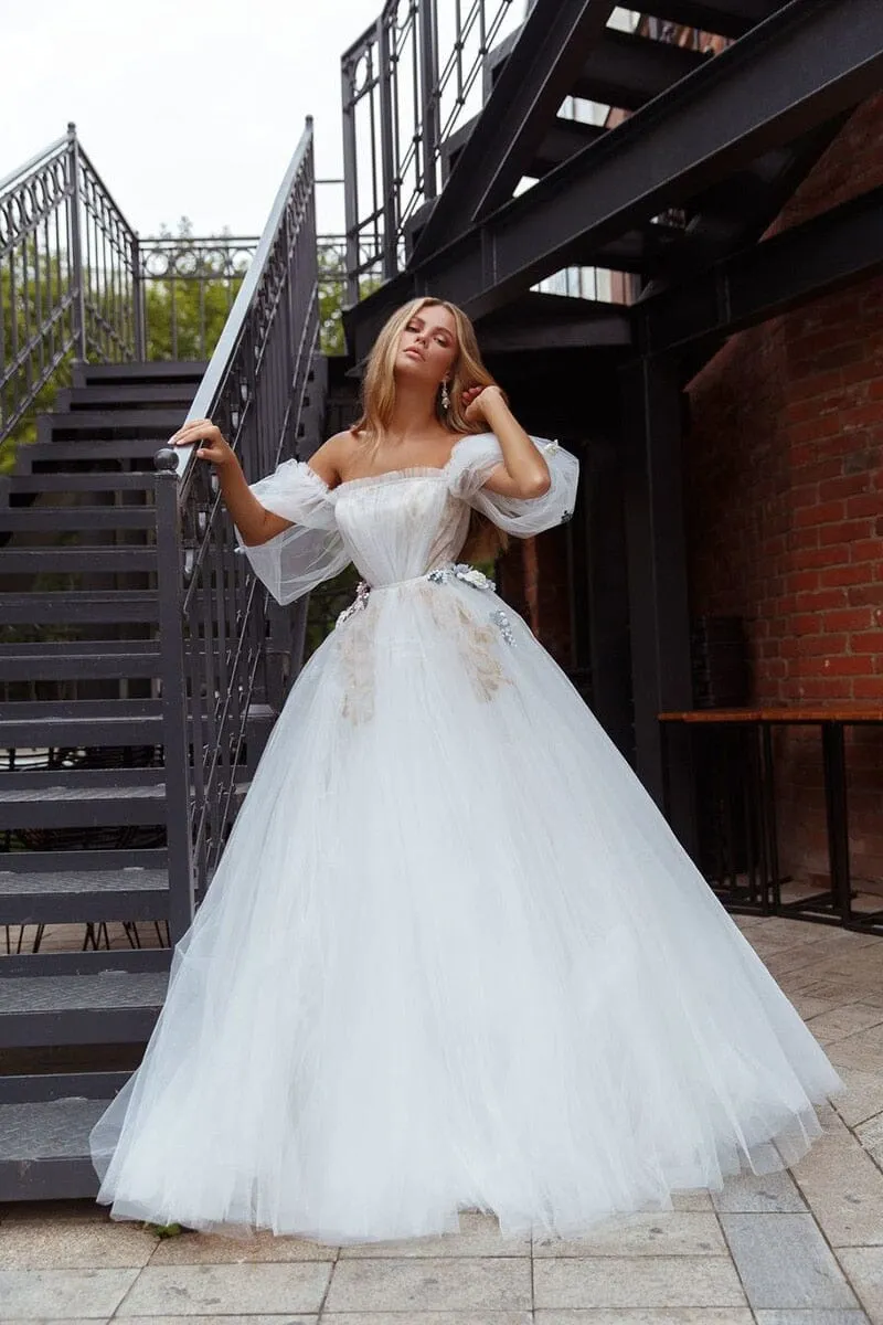 A-Line Tulle Princess Off the Shoulder Wedding Dress sold by KissProm product image thumbnail 2