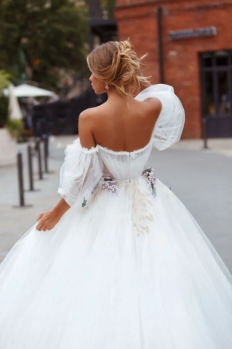 A-Line Tulle Princess Off the Shoulder Wedding Dress sold by KissProm product image thumbnail 5