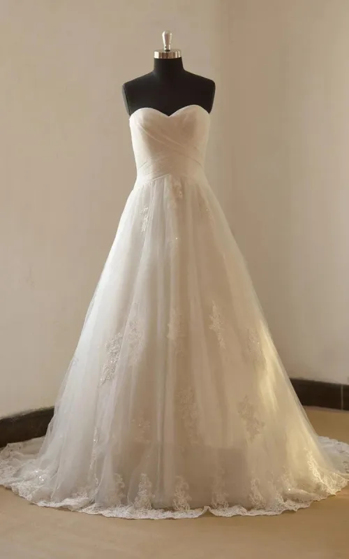 Romantic A Line Lace Appliques Sweetheart Neckline Sleeveless Wedding Dress sold by KissProm