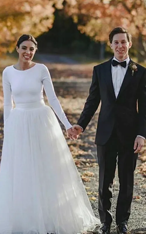 Elegant Long Sleeve Fitted Modest Jersey And Tulle Wedding Dress sold by KissProm