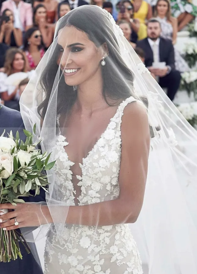 V-Neck Backless Floral Lace Appliques Wedding Dresses with Mermaid Train sold by KissProm