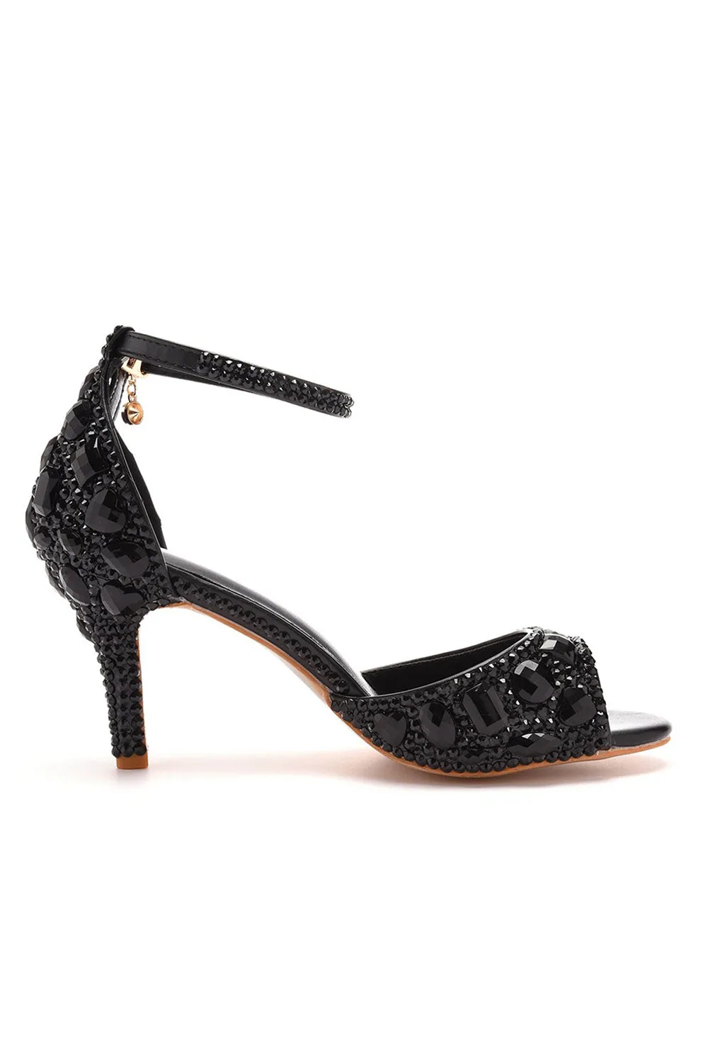 Crystal Rhinestone Peep Toe High Heels Ankle Strap Sandals sold by KissProm