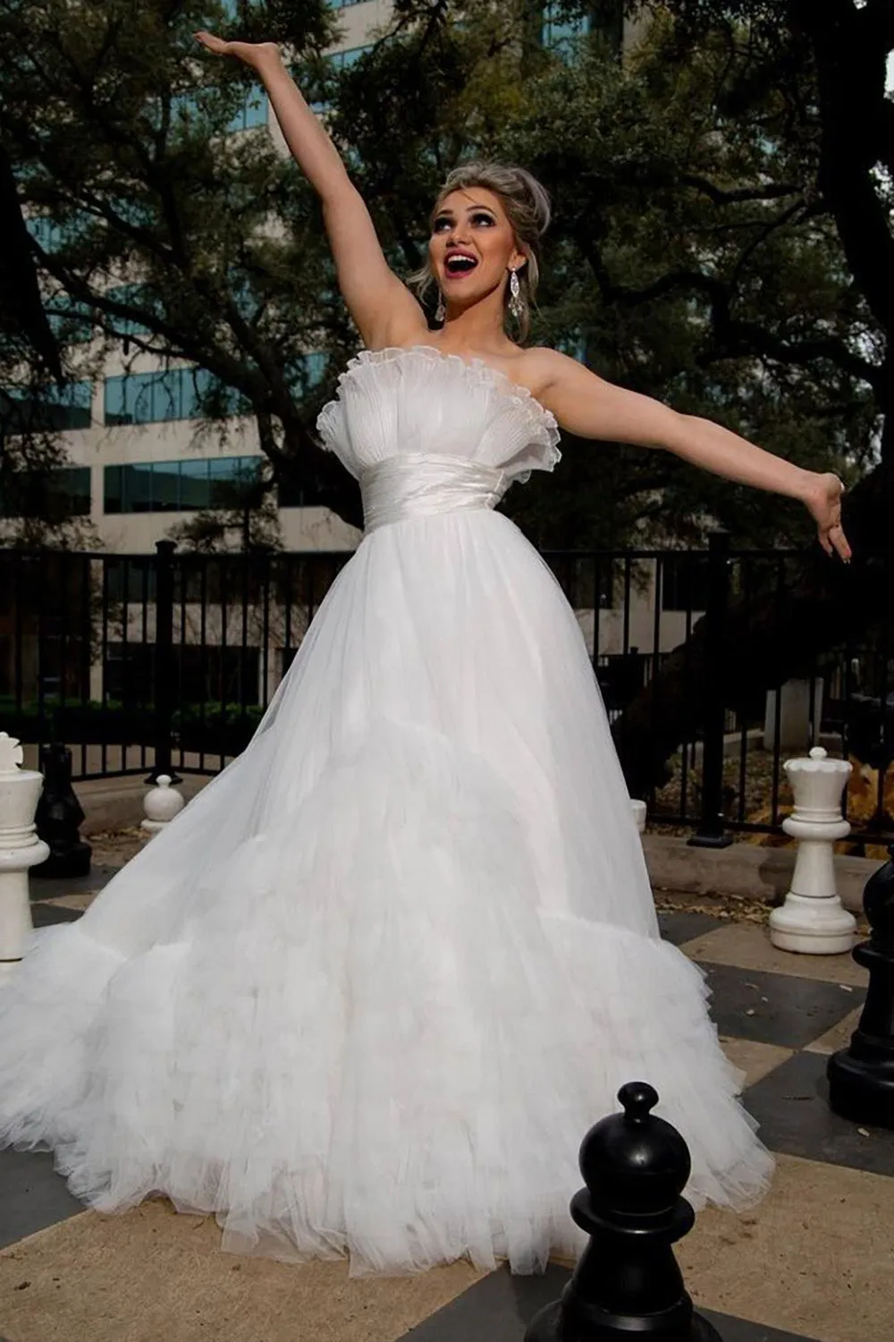 Jada | A-Line Strapless White Tulle Wedding Dress sold by KissProm