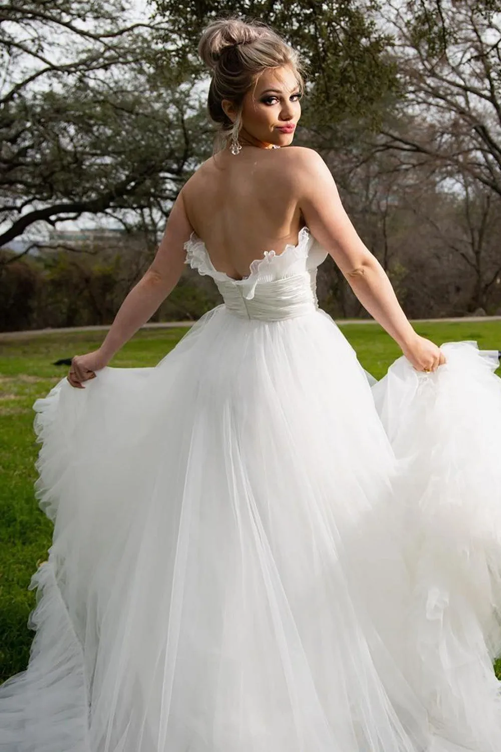 Jada | A-Line Strapless White Tulle Wedding Dress sold by KissProm product image thumbnail 3