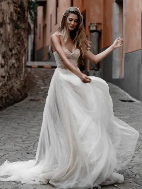 A-Line Sweetheart Tulle Long Wedding Dresses sold by KissProm product image thumbnail 3
