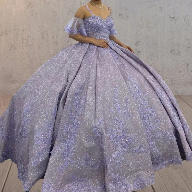 Lavender Off-the-Shoulder Straps Appliqued Quinceanera Dresses sold by KissProm