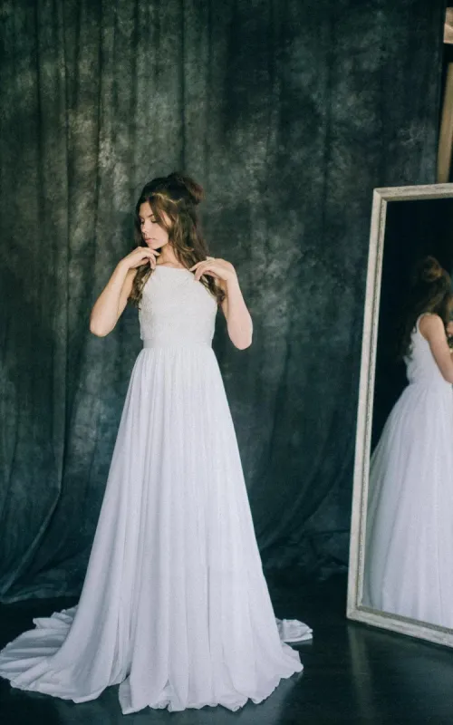 A-Line Short Sleeveless Sleeve Chiffon Lace Satin Dress sold by KissProm