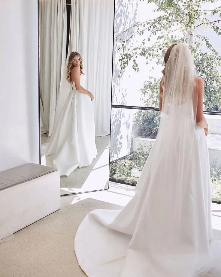 Janalee | A-Line White Sleeveless Satin Wedding Dress With Side Slit sold by KissProm product image thumbnail 2