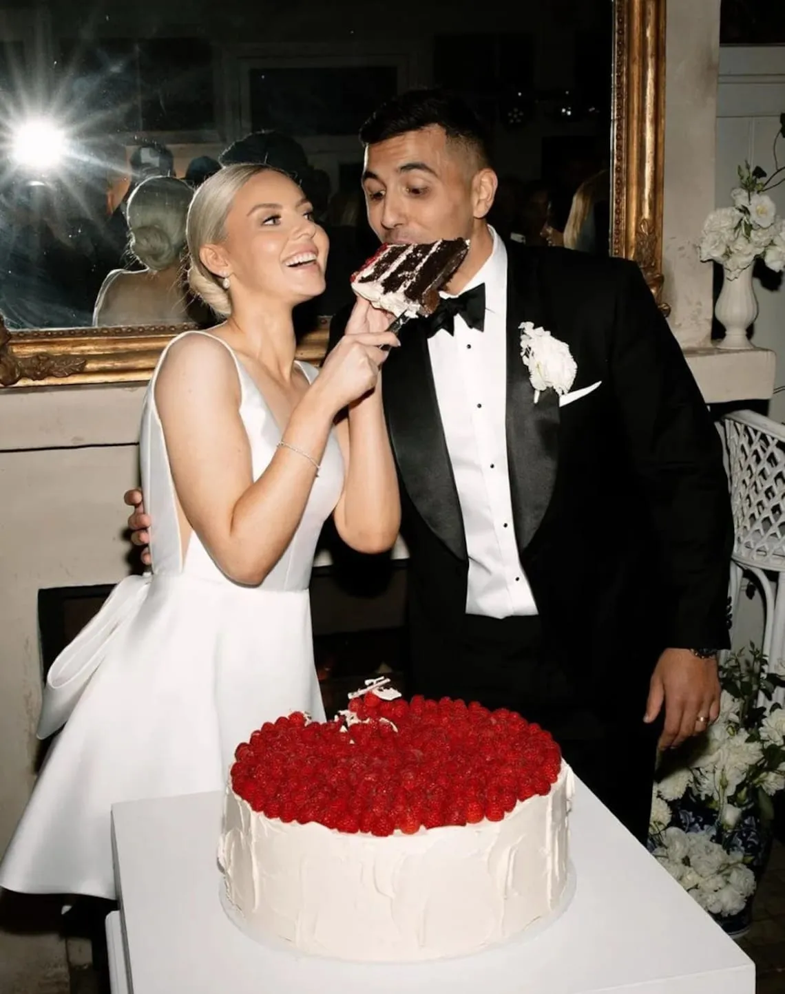 Thessaly | A-Line White Satin V-Neck Short Wedding Dress with Bow sold by KissProm product image thumbnail 2