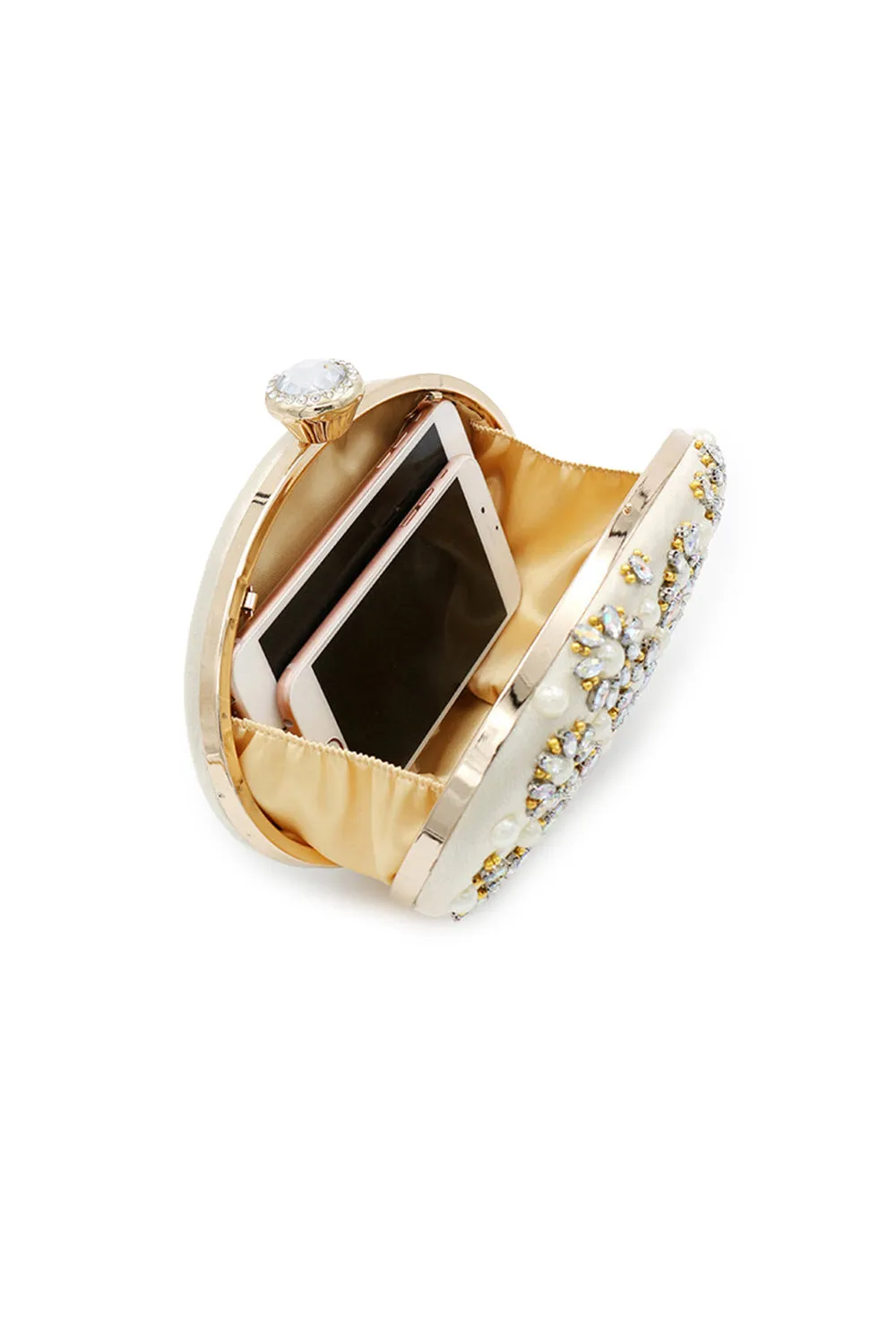 Champagne Oval Closure Clutch with Crystal sold by KissProm product image thumbnail 2