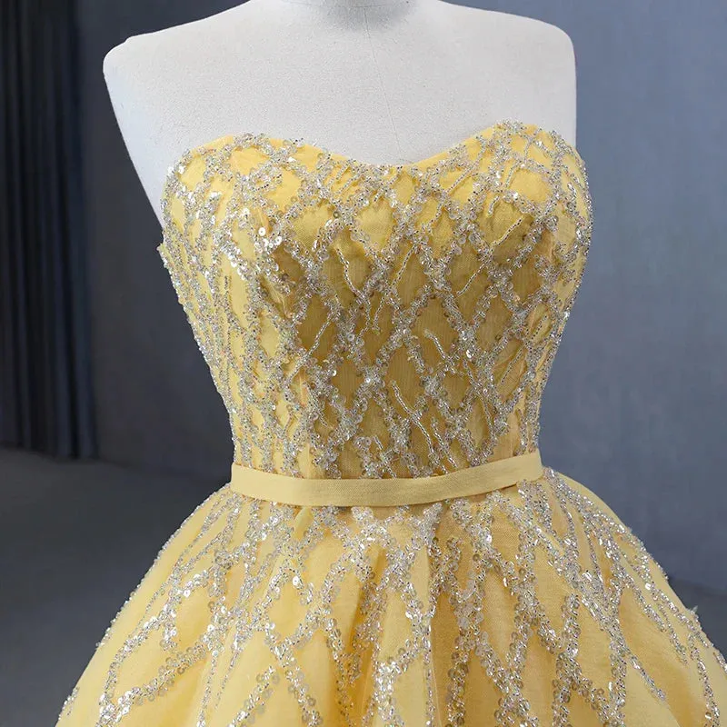 Quinceanera Dress Elegant Yellow Strapless Sequins Ball Gown Lace Up Pleated Evening Dress sold by KissProm product image thumbnail 3