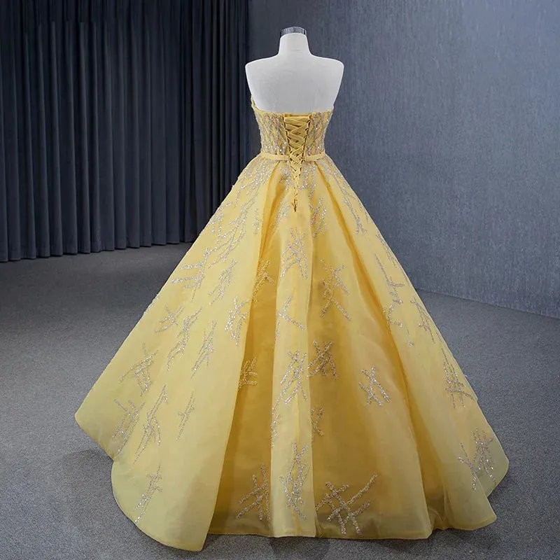 Quinceanera Dress Elegant Yellow Strapless Sequins Ball Gown Lace Up Pleated Evening Dress sold by KissProm product image thumbnail 5