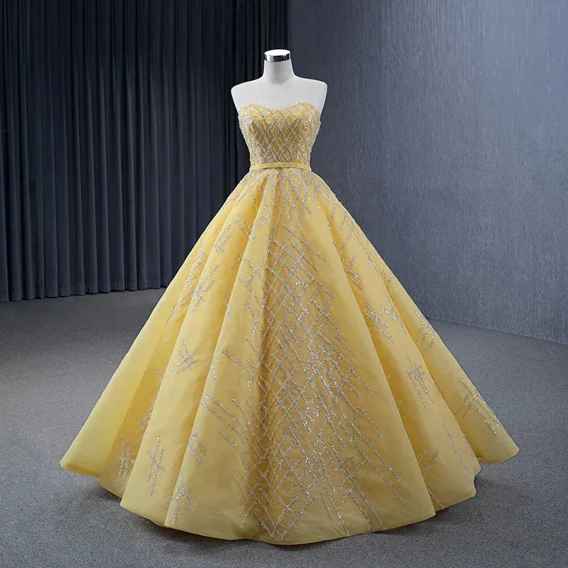 Quinceanera Dress Elegant Yellow Strapless Sequins Ball Gown Lace Up Pleated Evening Dress sold by KissProm product image thumbnail 2