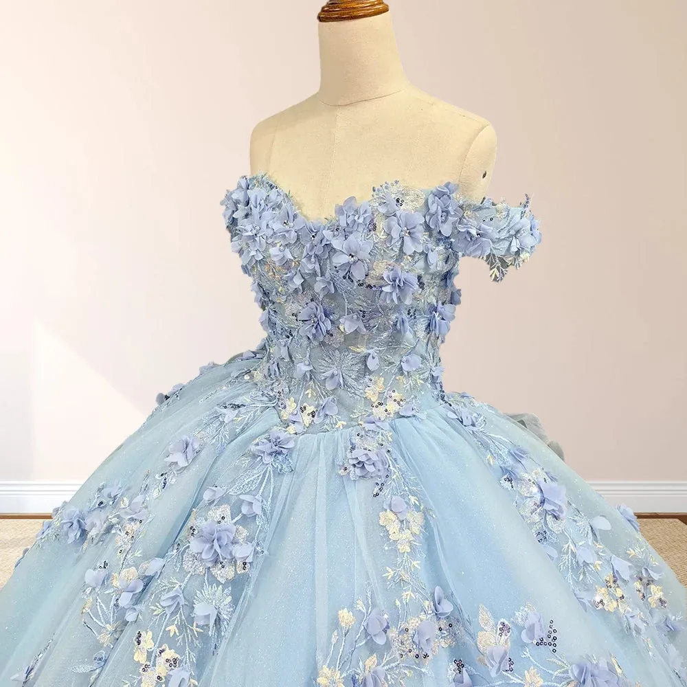 Sky Blue Lace Princess Appliqued Quinceanera Dress sold by KissProm product image thumbnail 3