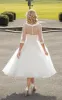 Tea-Length A-Line Bateau Neck Illusion Sleeve Bowed Tulle Wedding Dress sold by KissProm