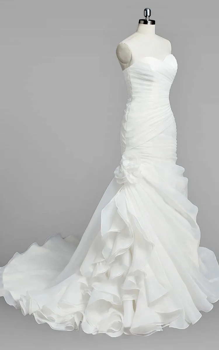 Sweetheart Mermaid Organza Wedding Dress With Ruching and Ruffles sold by KissProm product image thumbnail 2