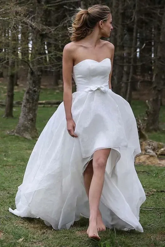Special High Low Asymmetrical Sweetheart Sleeveless Organza Applique Wedding Dress sold by KissProm