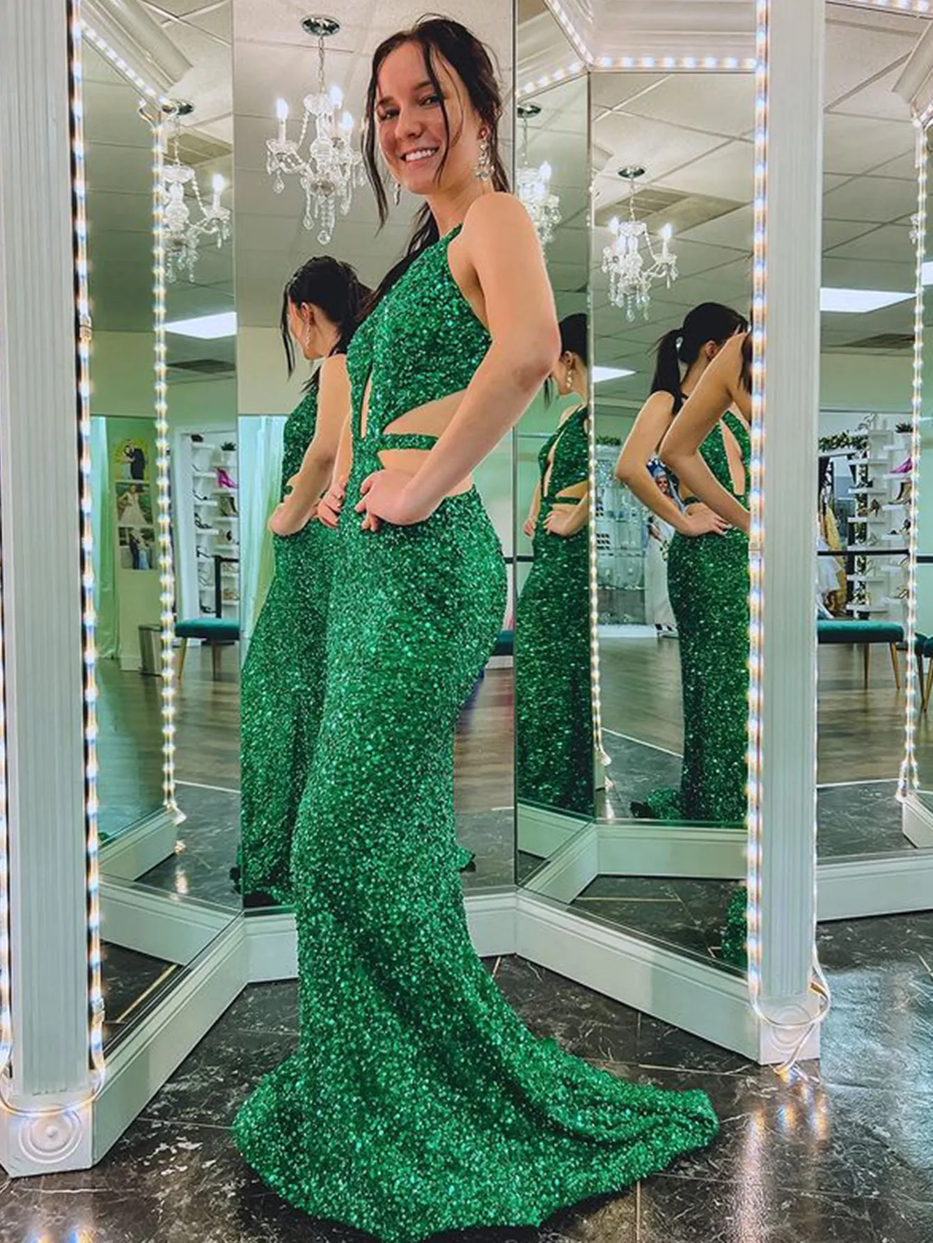 Cutout Mermaid Green Backless Long Prom Dress sold by KissProm product image thumbnail 2