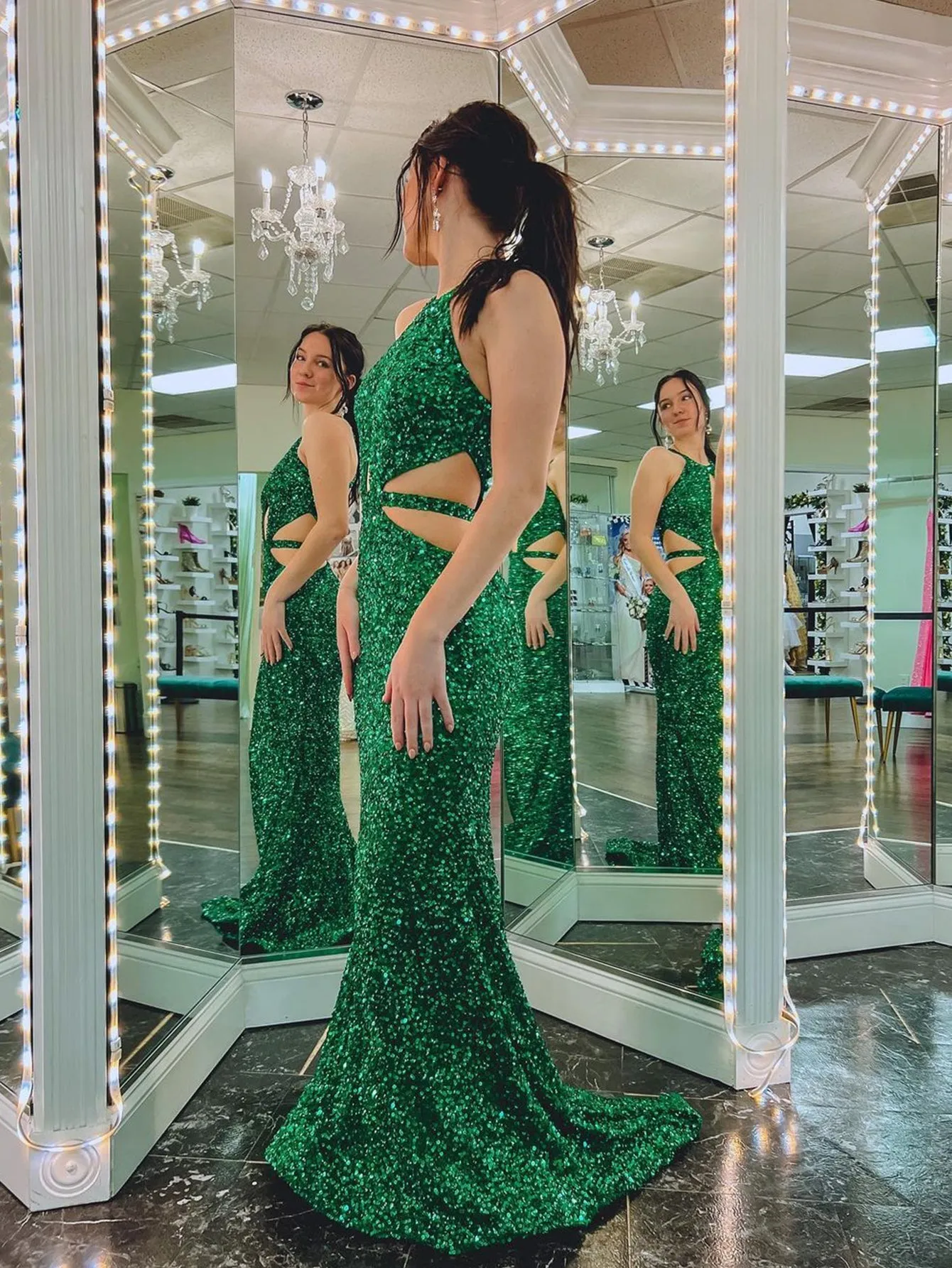Cutout Mermaid Green Backless Long Prom Dress sold by KissProm product image thumbnail 3