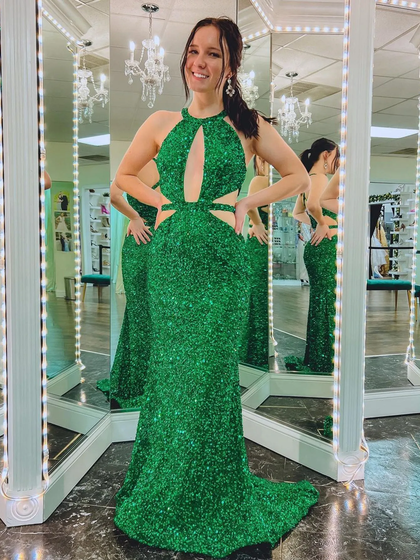 Cutout Mermaid Green Backless Long Prom Dress sold by KissProm