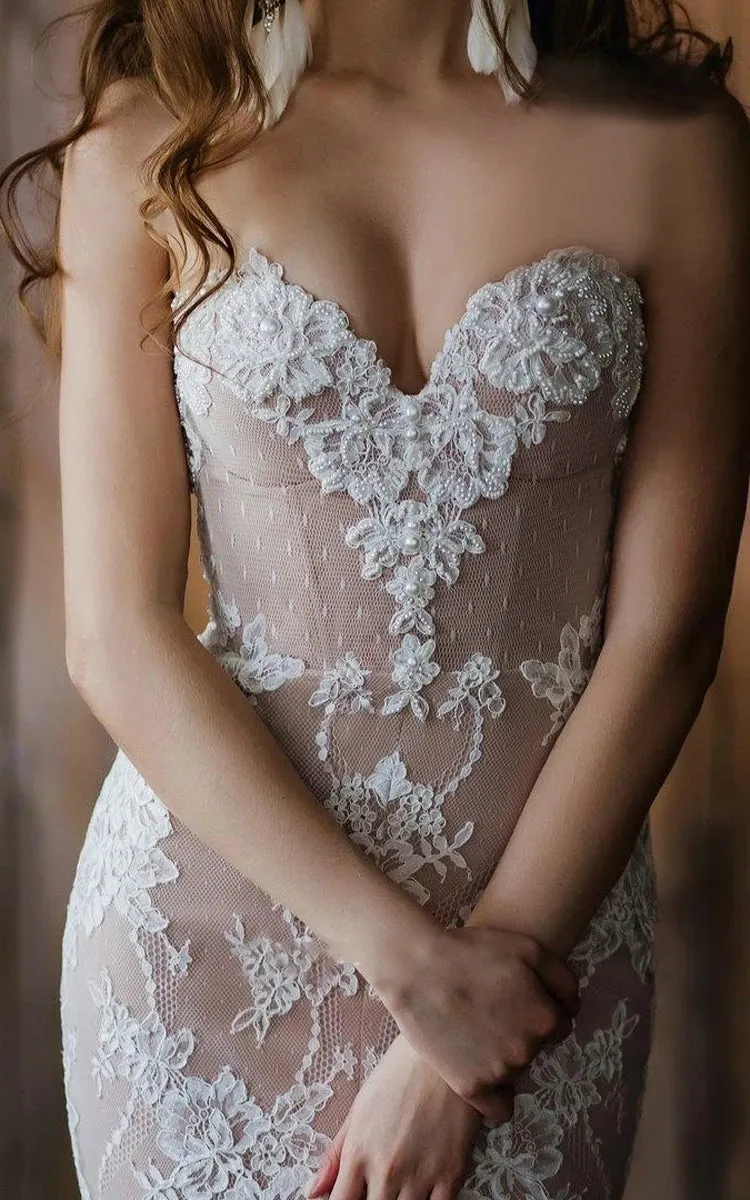 Detachable Floral Princess A-Line Boho Lace Wedding Dress Elegant Chic Sweetheart Court Train Ball Gown sold by KissProm product image thumbnail 2