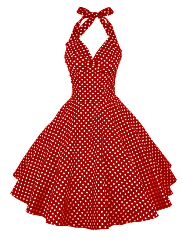 Red Polka Dots Halter Classis Style 1950S Dress sold by KissProm