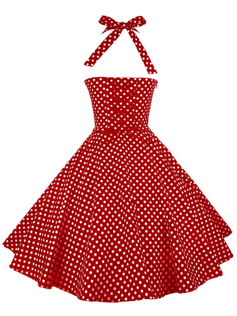 Red Polka Dots Halter Classis Style 1950S Dress sold by KissProm product image thumbnail 4