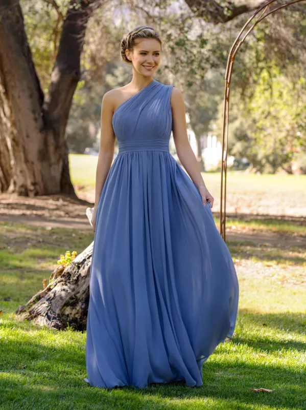 A-Line One-Shoulder Floor-Length Chiffon Bridesmaid Dress sold by KissProm