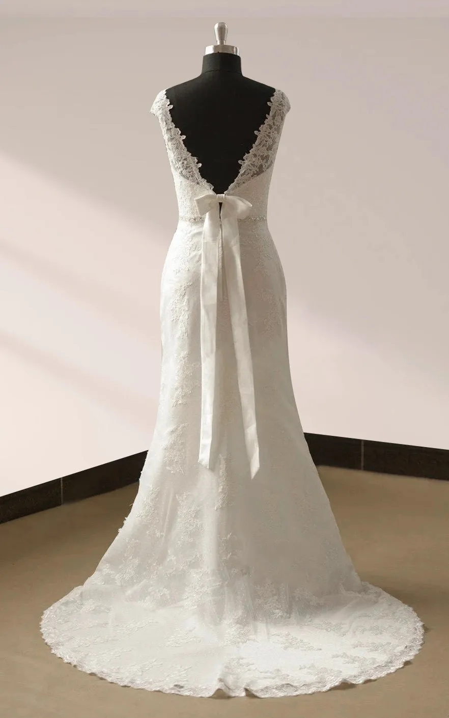 Octavius | Bateau Neck Cap Sleeve Fit and Flare Lace Wedding Dress sold by KissProm product image thumbnail 2