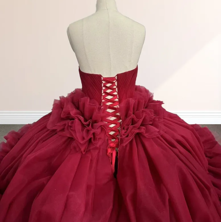 Peplum Red Sleeveless Quinceañera Ball Gown Party Dress sold by KissProm product image thumbnail 2